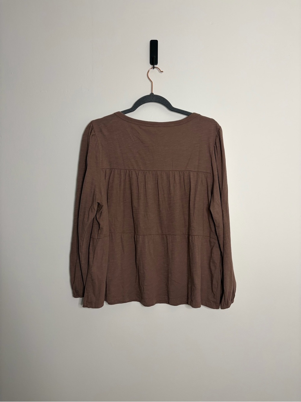 Lucky Brand Brown Long-Sleeve Peasant Blouse with Eyelet Yoke - Picture 2 of 4